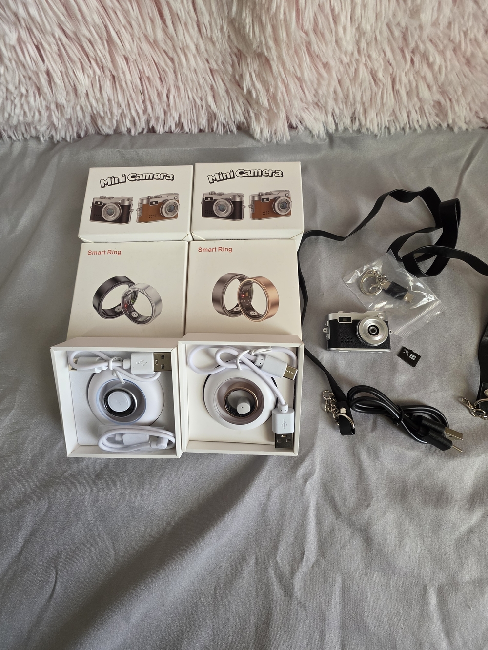 New 4-Pc Smart Tech Bundle 2 Brown Retro Mini Cameras,1 Silver 1 Gold Smart S7